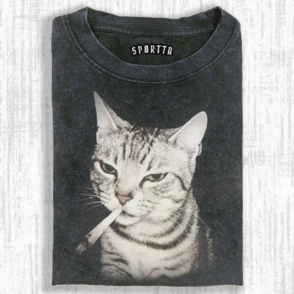 Vintage Smoking Cat Meme T-shirt