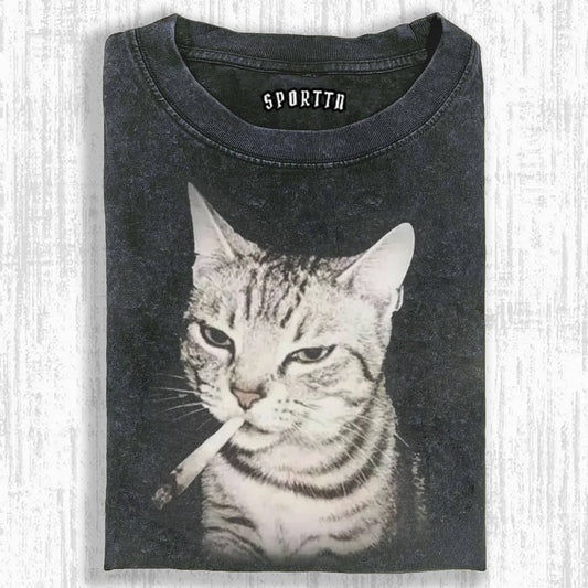 Vintage Smoking Cat Meme T-shirt